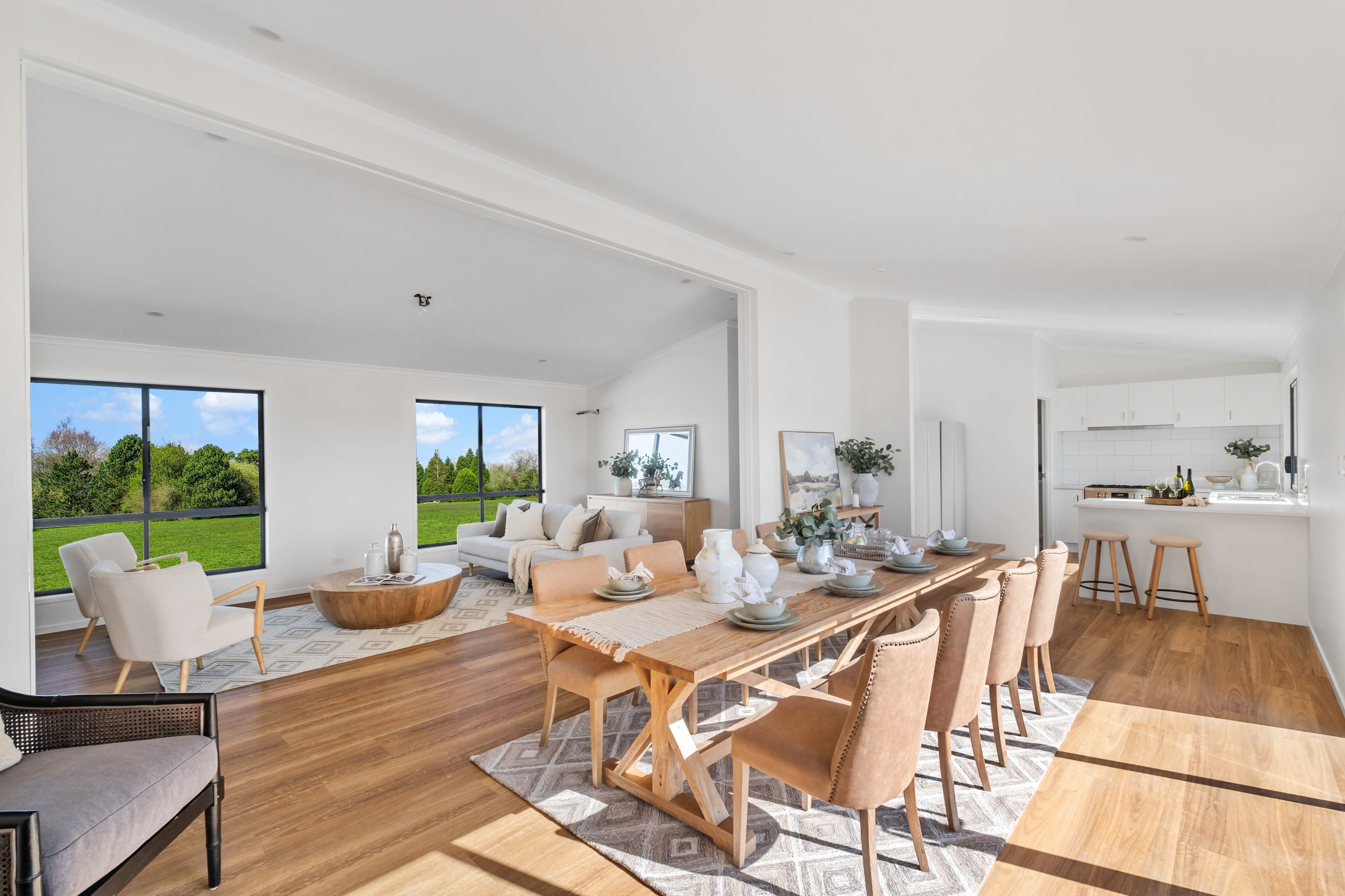 Oly Homes Hinchinbrook living and dining spaces, open plan modular homes