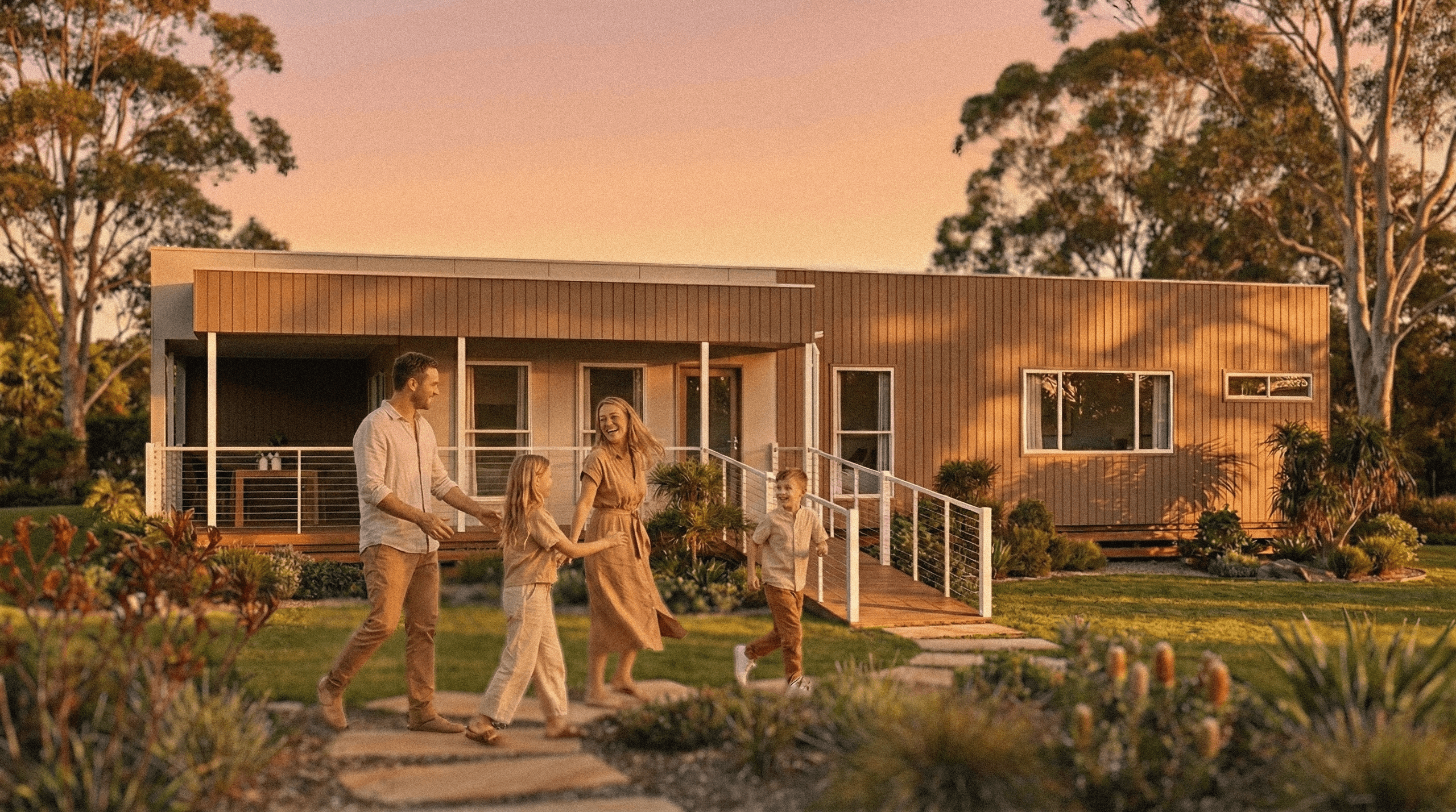 Oly Homes hero of australian family enjoying their new modular home